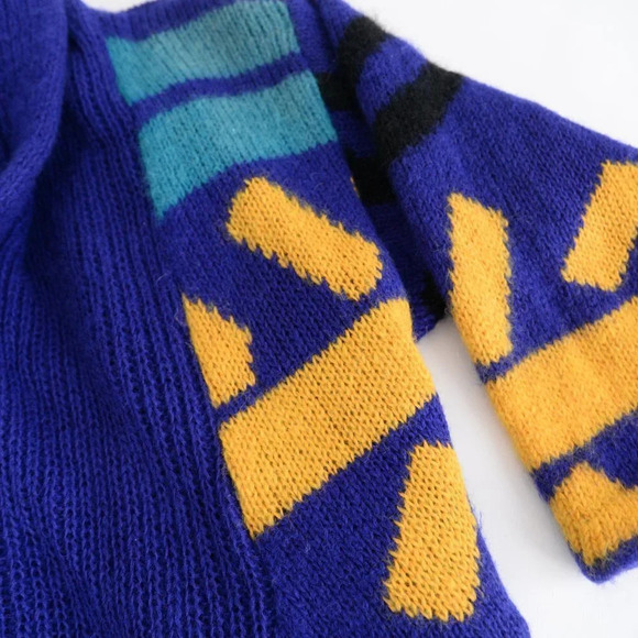 Vintage Handmade Purple Blue & Yellow  Knit with Liner Open Cardigan - Picture 6 of 12